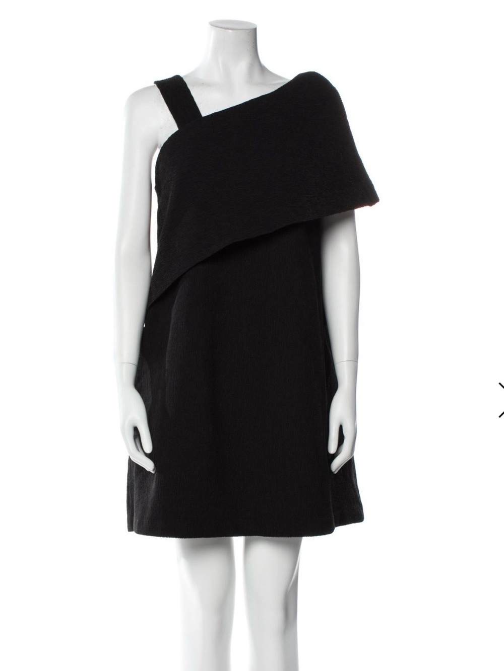 One-Shoulder Black Draped Mini Dress